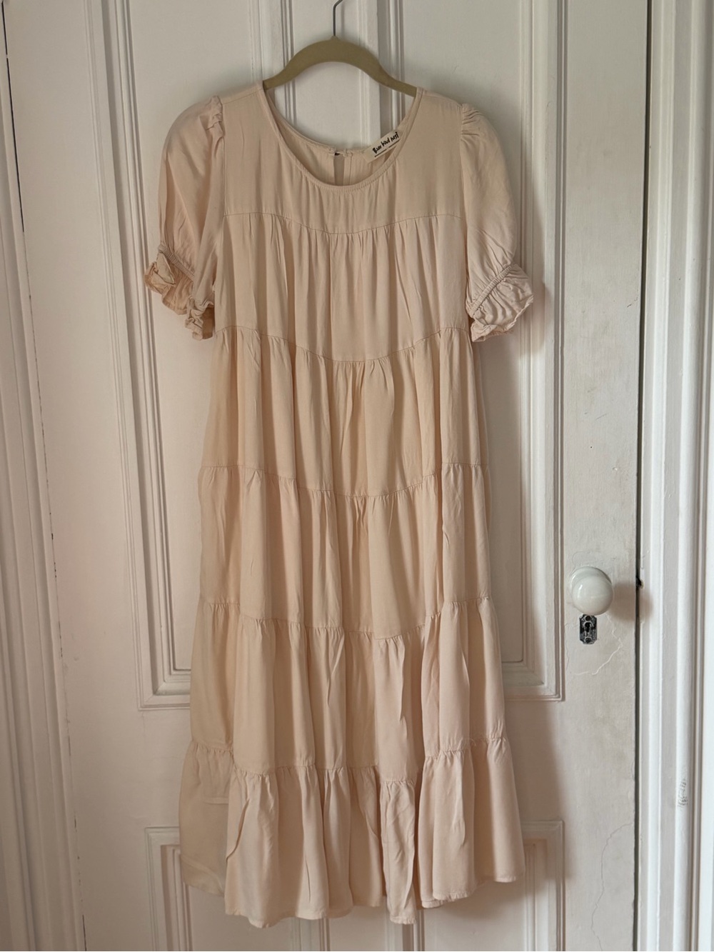 Women’s Three Bird Nest Relaxed Multi Tiered Cream Lined Smock Dress Size Large
